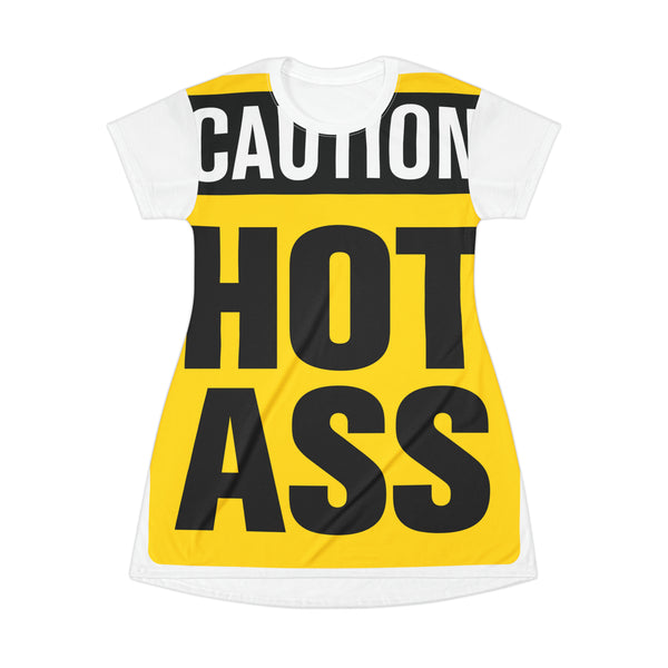 Caution Hot Ass T-Shirt Dress (AOP)