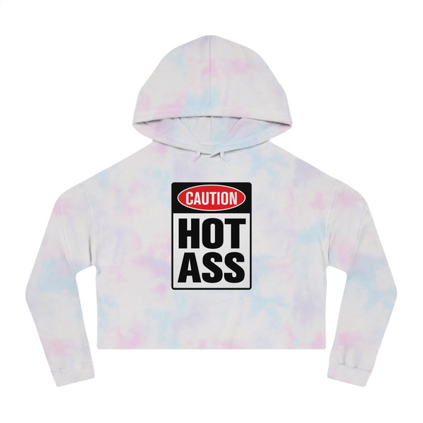 Caution Hot Ass Women’s Cropped Hooded Sweatshirt