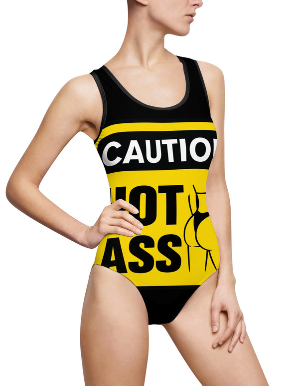 Caution Hot Ass Women's Classic One-Piece Swimsuit (AOP)