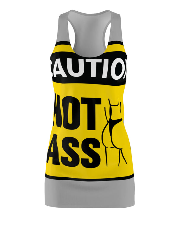 Caution Hot Ass Women's Cut & Sew Racerback Dress (AOP)