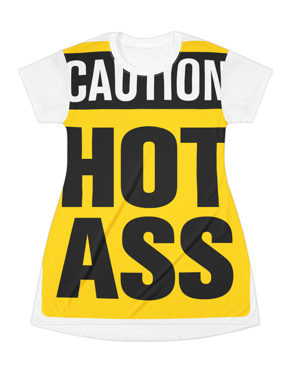 Caution Hot Ass T-Shirt Dress (AOP)