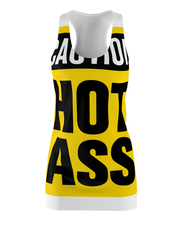 Caution Hot Ass Women's Cut & Sew Racerback Dress (AOP)