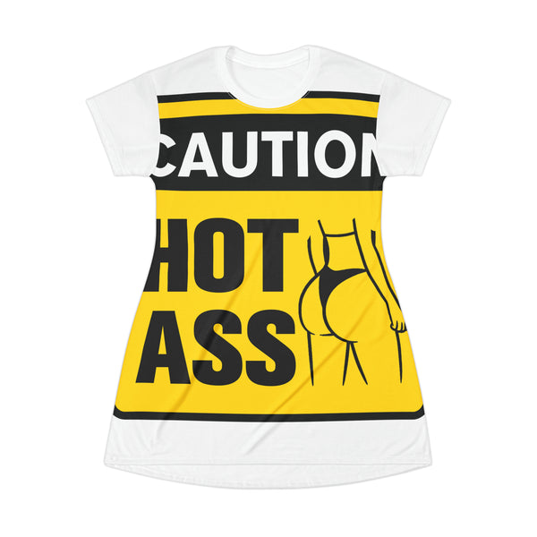 Caution Hot Ass T-Shirt Dress (AOP)