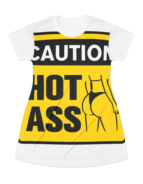 Caution Hot Ass T-Shirt Dress (AOP)